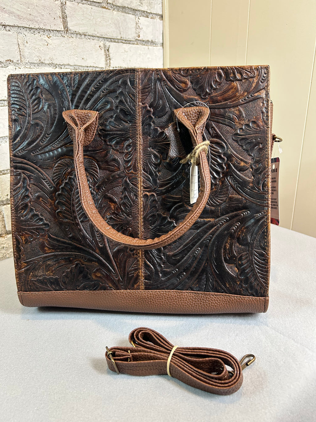 Beautiful Dark Brown Handmade Leather Bag crossed Body option strap