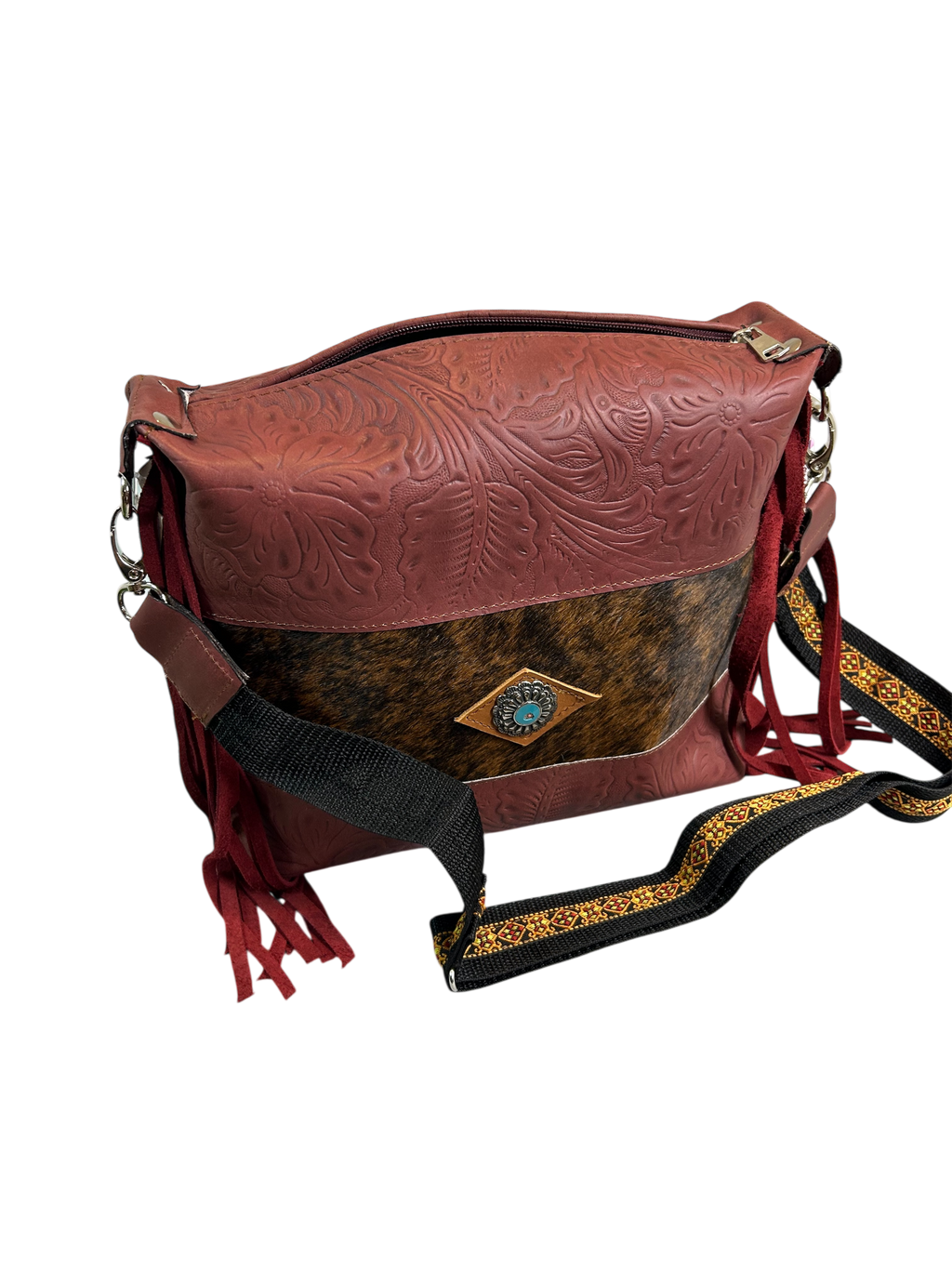 Beautiful Hand Made Two Tone Leather Burgundy / Cowhide
