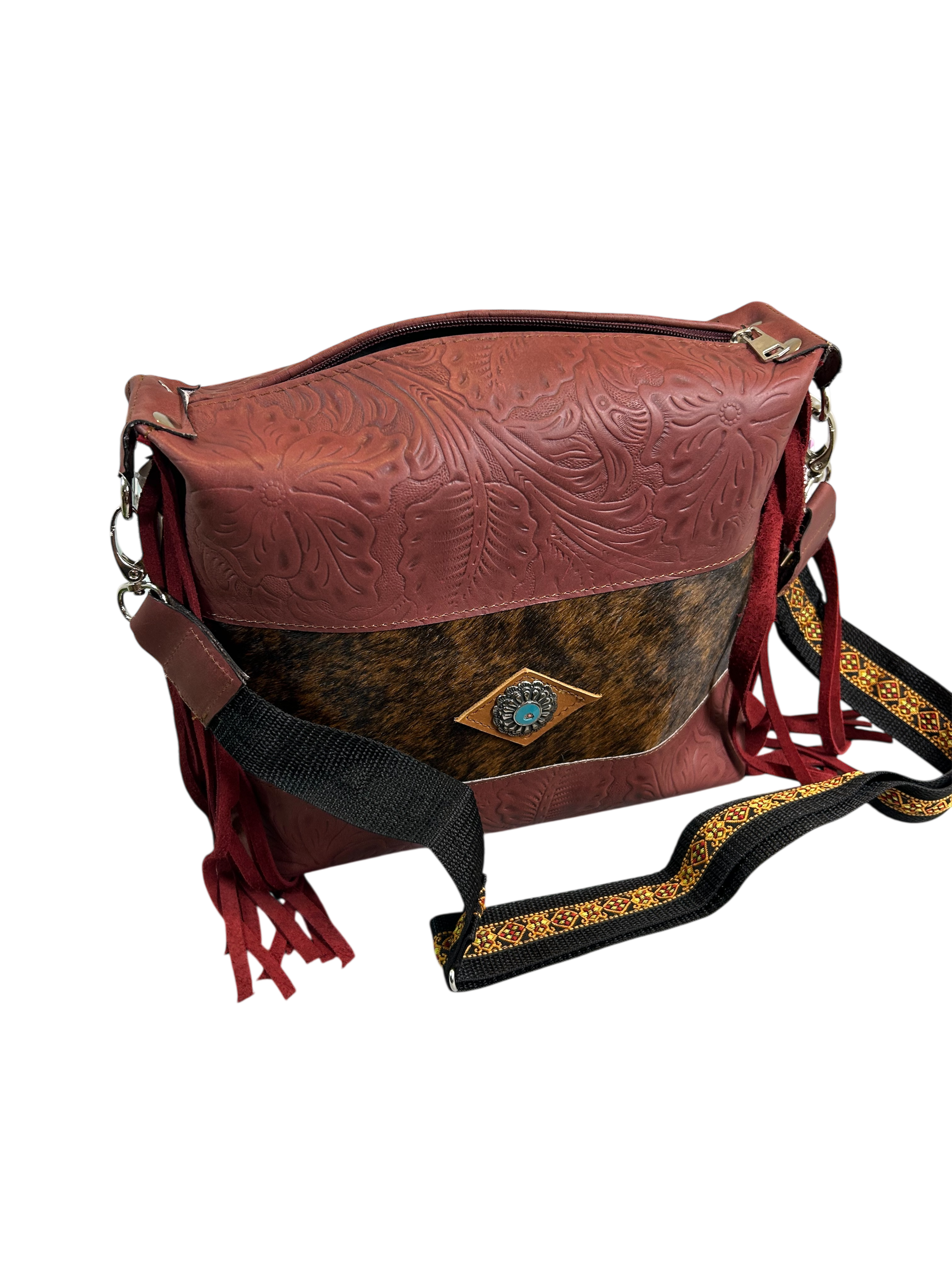 Beautiful Hand Made Two Tone Leather Burgundy / Cowhide