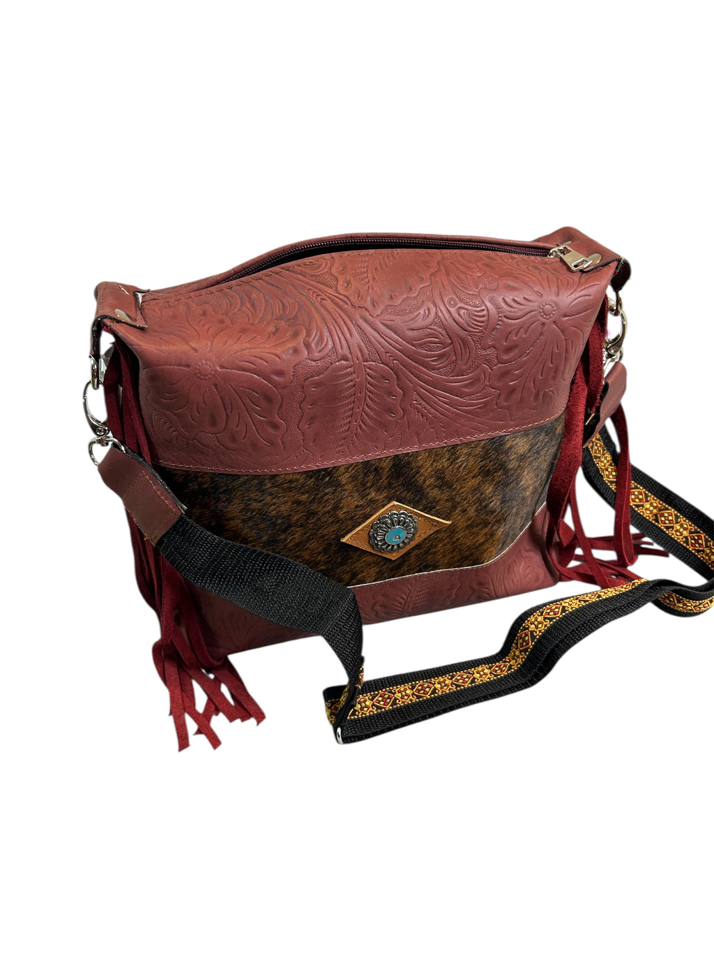 Beautiful Hand Made Two Tone Leather Burgundy / Cowhide
